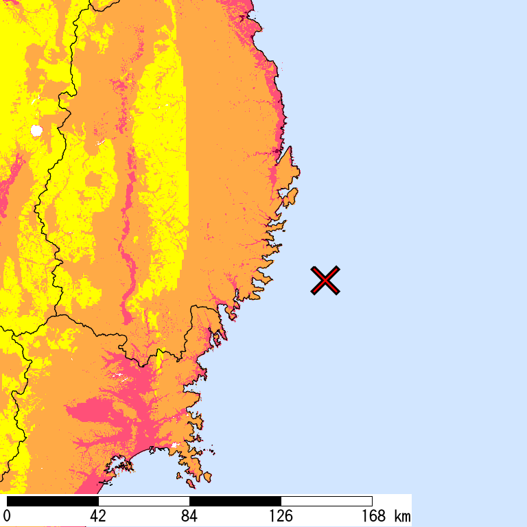 50年間超過確率2%の計測震度分布地図