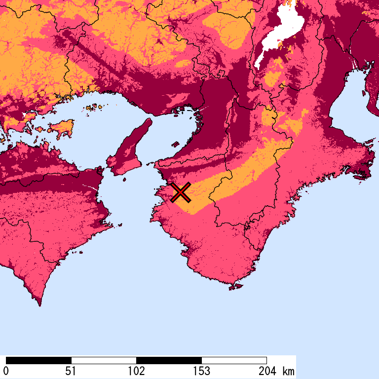 再現期間50000年相当の計測震度分布地図