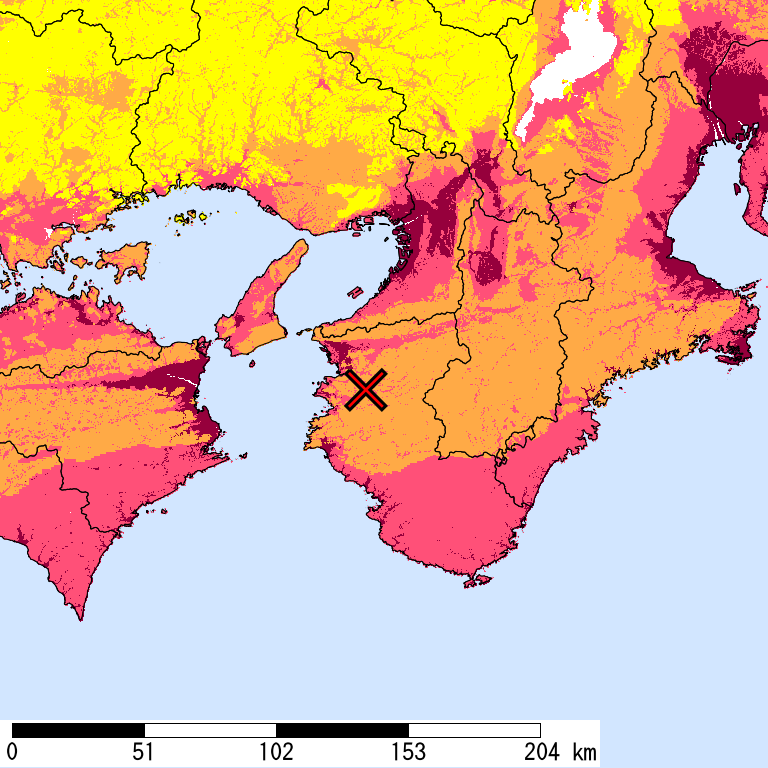 50年間超過確率2%の計測震度分布地図