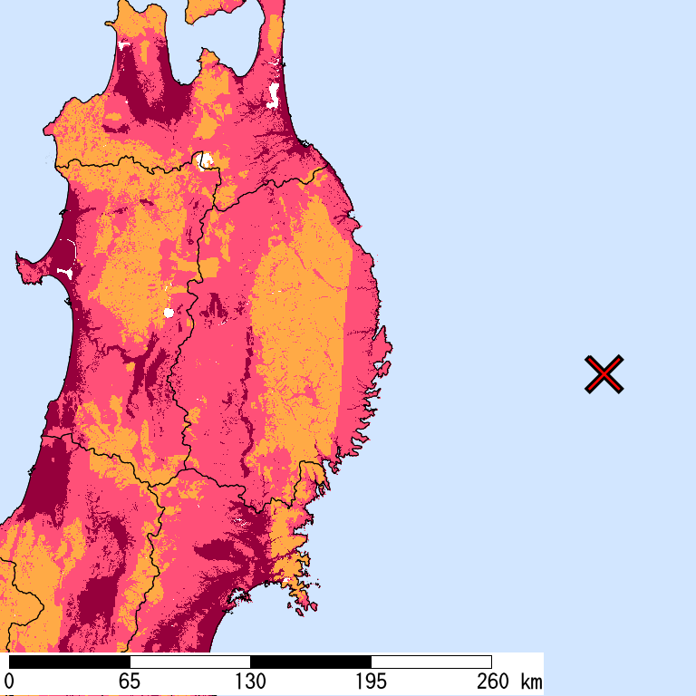 再現期間50000年相当の計測震度分布地図