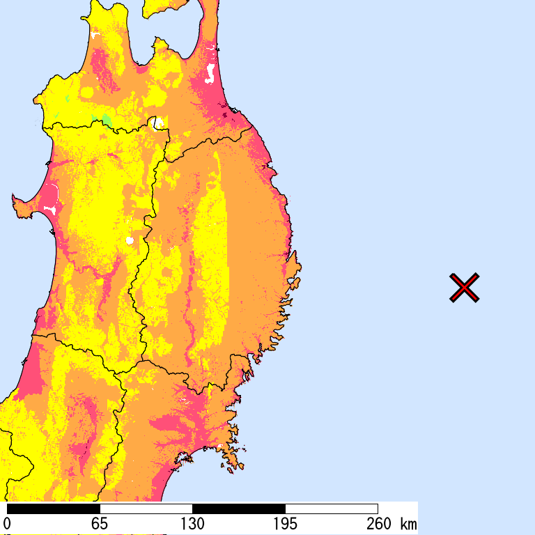 50年間超過確率2%の計測震度分布地図