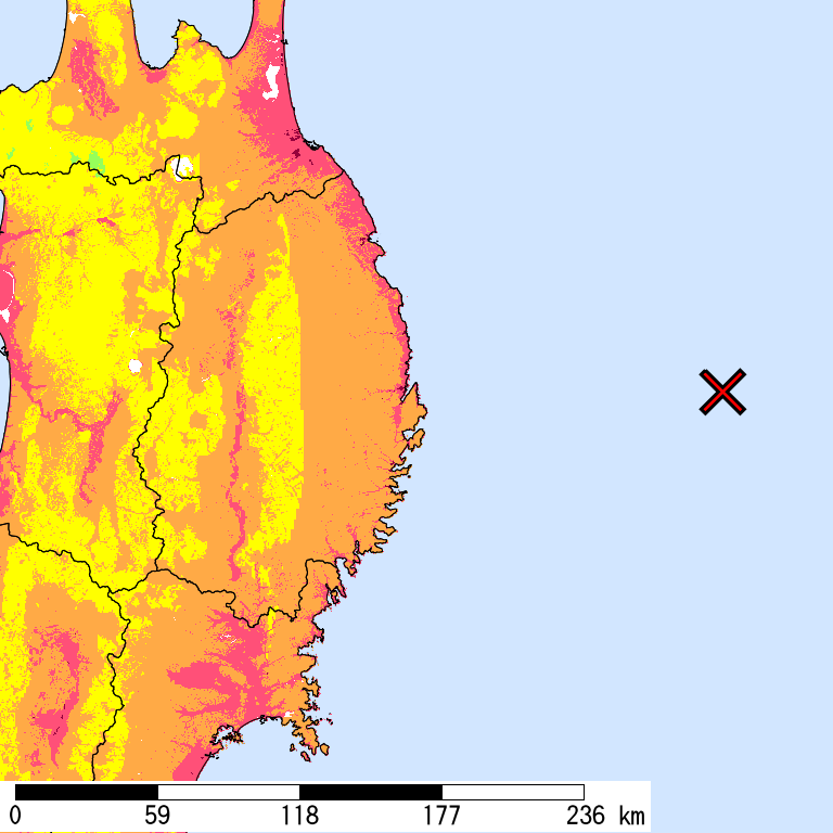 50年間超過確率2%の計測震度分布地図