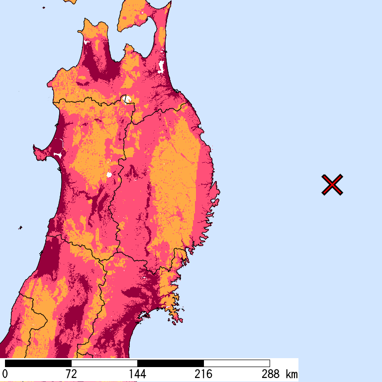 再現期間50000年相当の計測震度分布地図