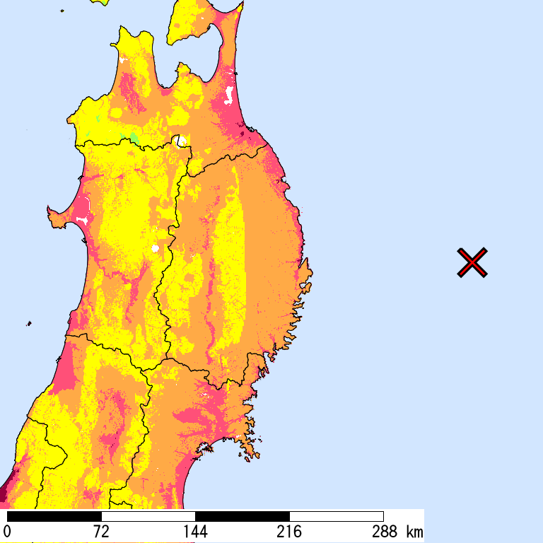 50年間超過確率2%の計測震度分布地図
