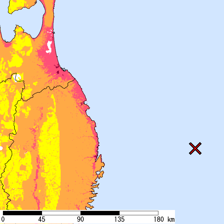 50年間超過確率2%の計測震度分布地図