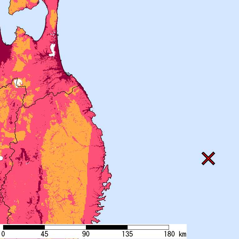 再現期間50000年相当の計測震度分布地図