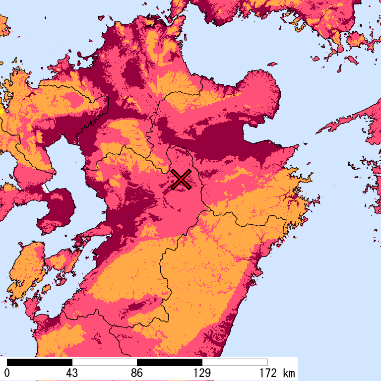 再現期間50000年相当の計測震度分布地図