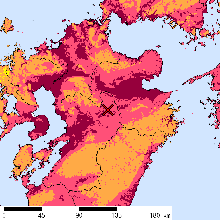 再現期間50000年相当の計測震度分布地図