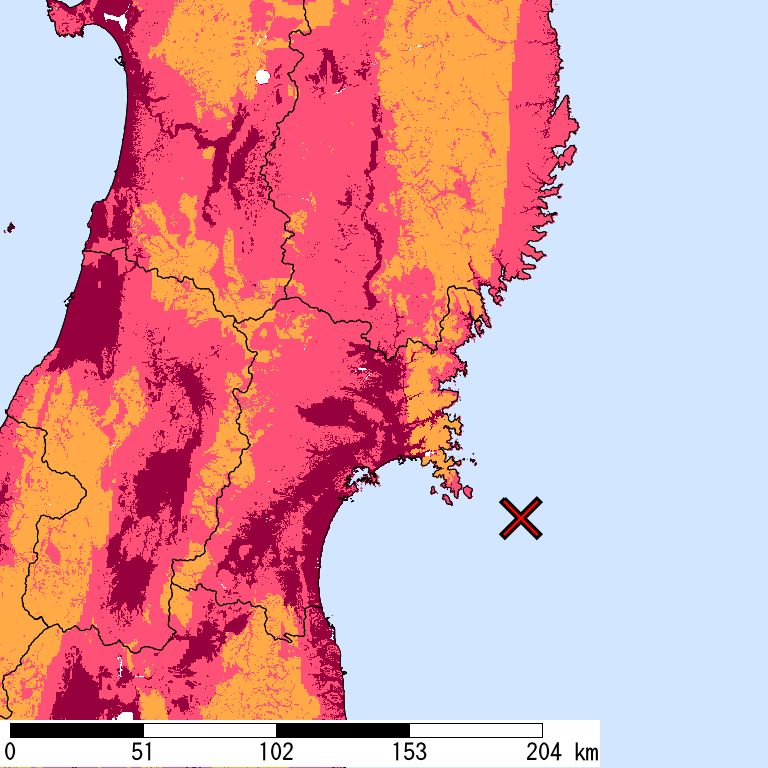 再現期間50000年相当の計測震度分布地図