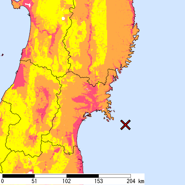 50年間超過確率2%の計測震度分布地図