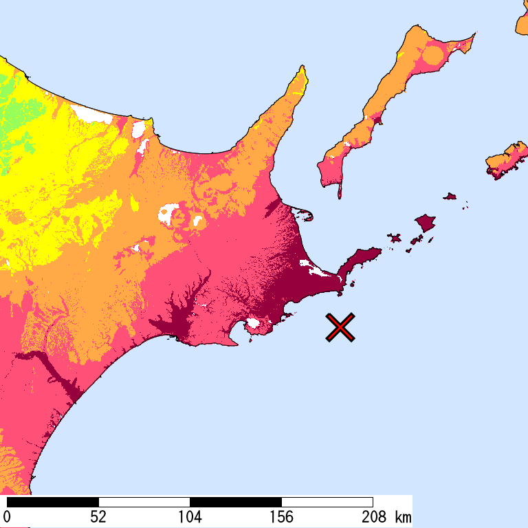 50年間超過確率2%の計測震度分布地図