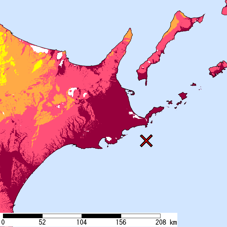再現期間50000年相当の計測震度分布地図