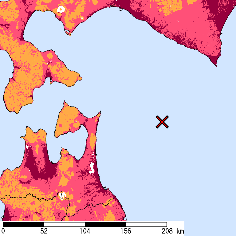 再現期間50000年相当の計測震度分布地図