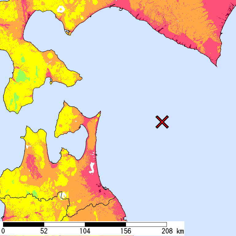 50年間超過確率2%の計測震度分布地図