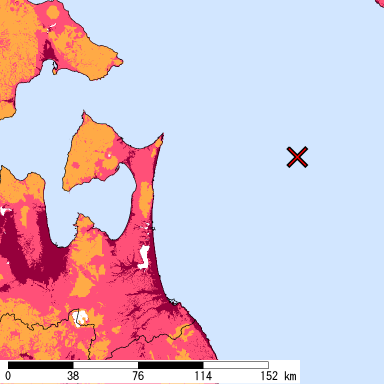 再現期間50000年相当の計測震度分布地図