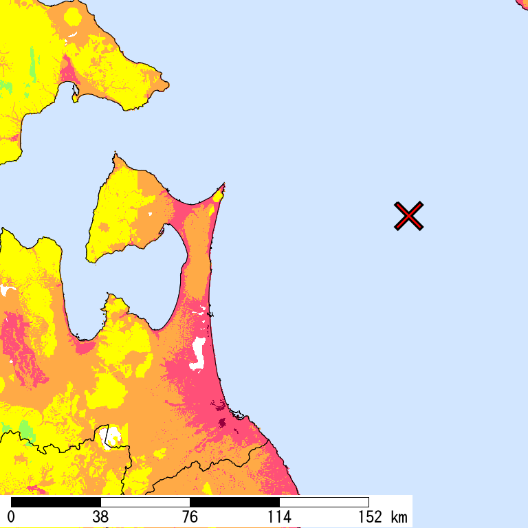 50年間超過確率2%の計測震度分布地図
