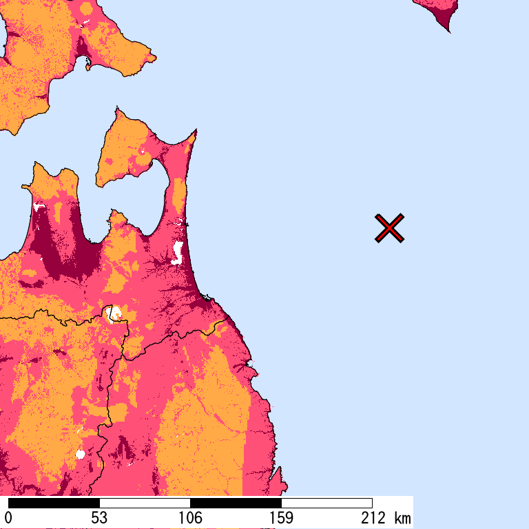 再現期間50000年相当の計測震度分布地図