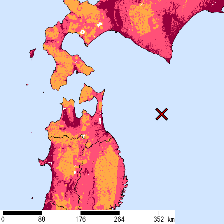 再現期間50000年相当の計測震度分布地図