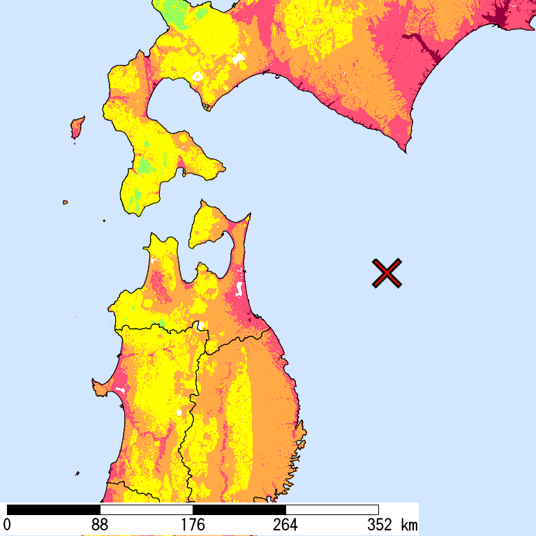 50年間超過確率2%の計測震度分布地図