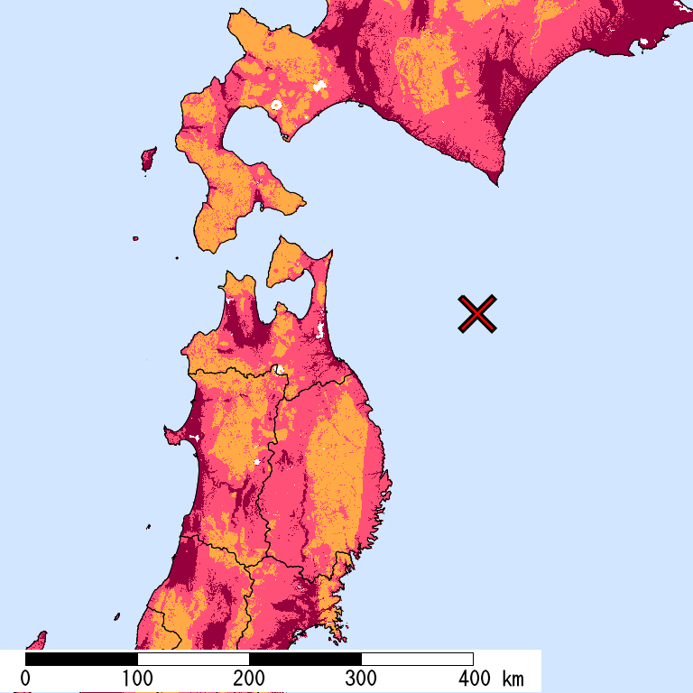 再現期間50000年相当の計測震度分布地図