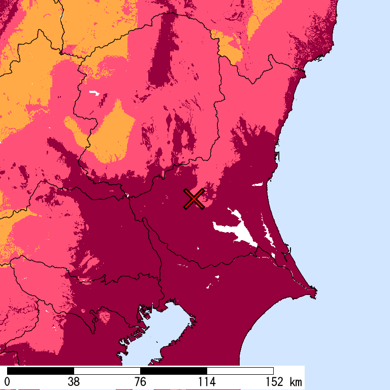 再現期間50000年相当の計測震度分布地図