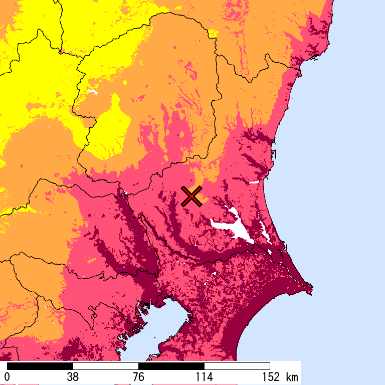 50年間超過確率2%の計測震度分布地図