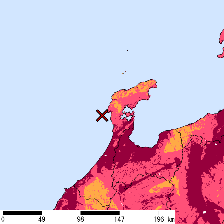 再現期間50000年相当の計測震度分布地図