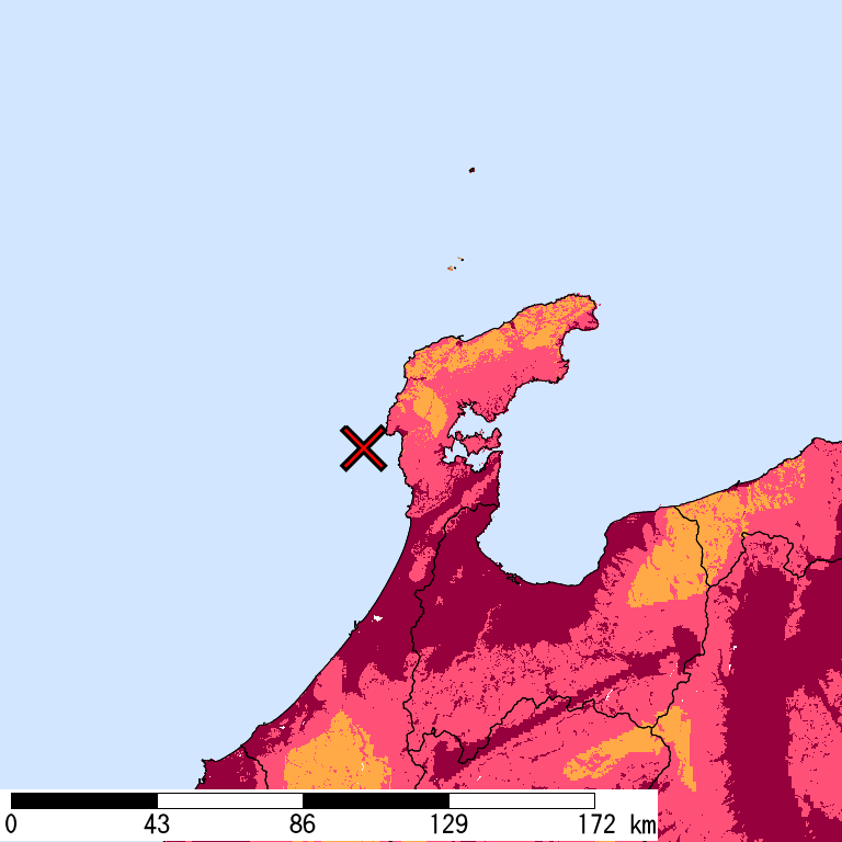 再現期間50000年相当の計測震度分布地図
