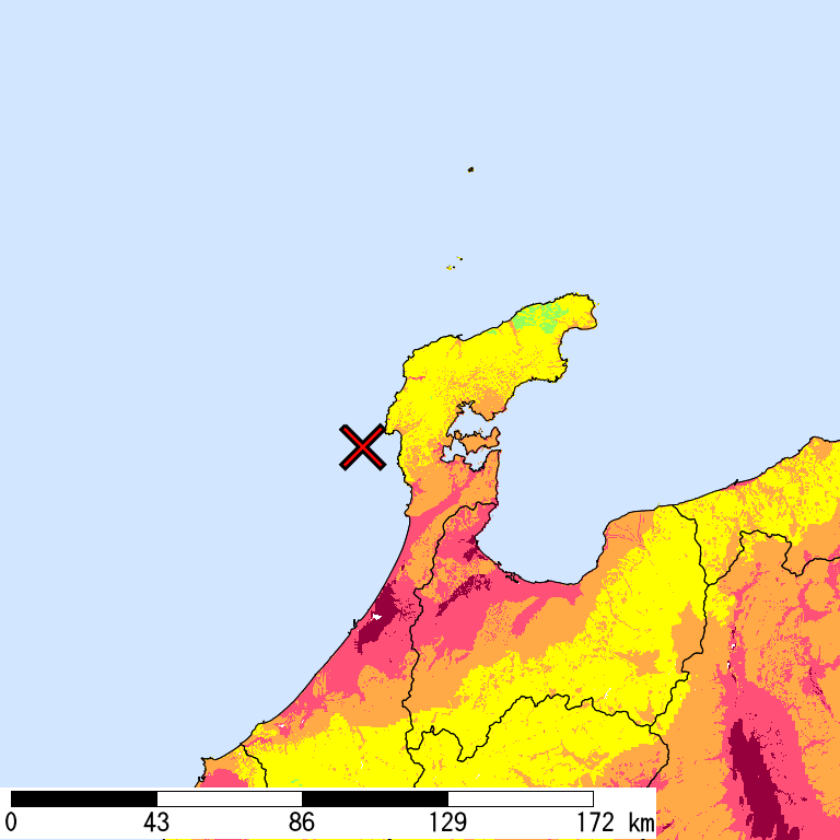 50年間超過確率2%の計測震度分布地図