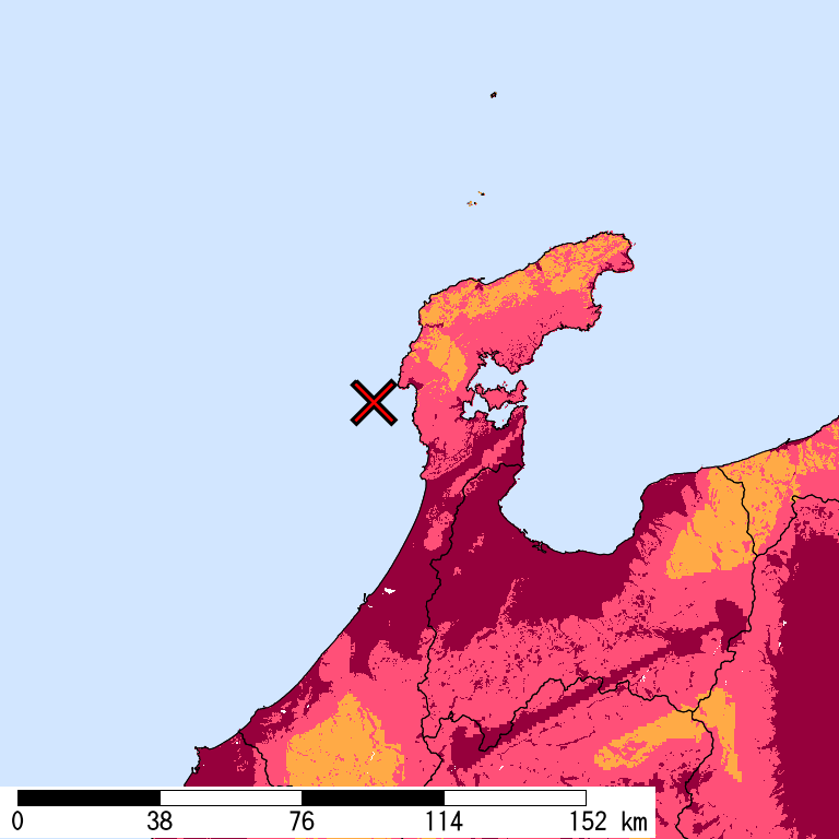 再現期間50000年相当の計測震度分布地図