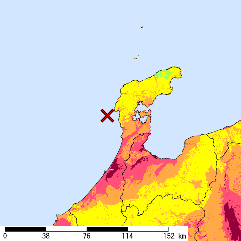 50年間超過確率2%の計測震度分布地図