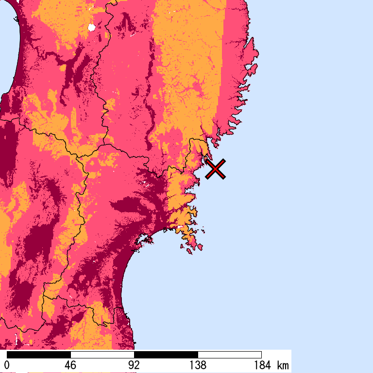 再現期間50000年相当の計測震度分布地図
