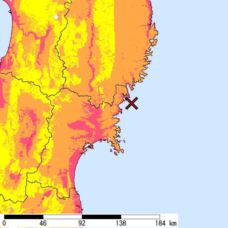 50年間超過確率2%の計測震度分布地図