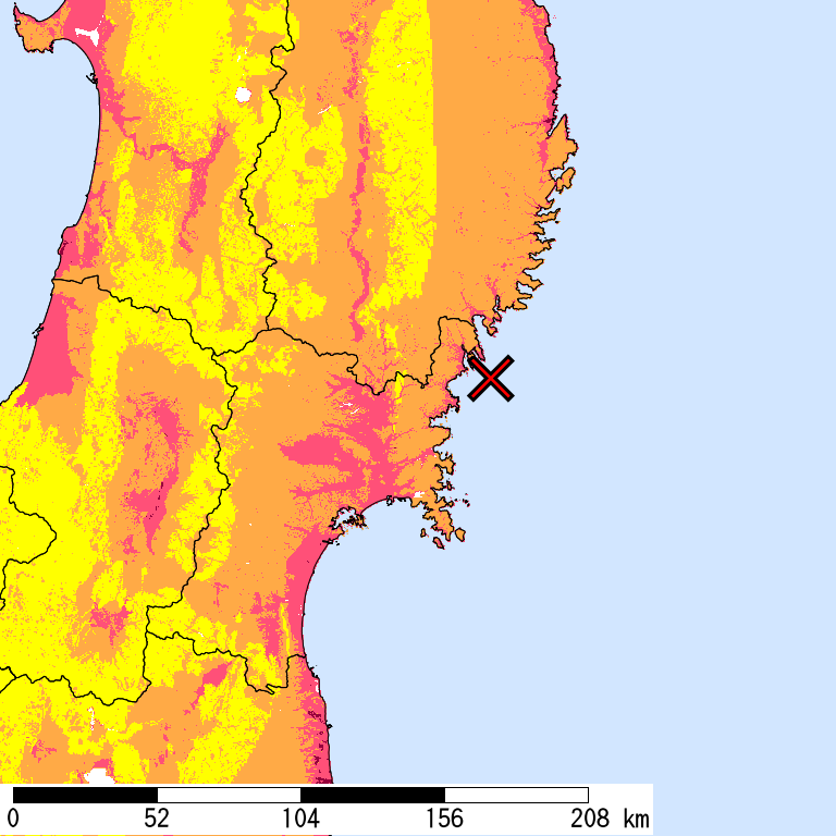 50年間超過確率2%の計測震度分布地図