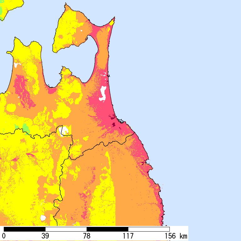 50年間超過確率2%の計測震度分布地図