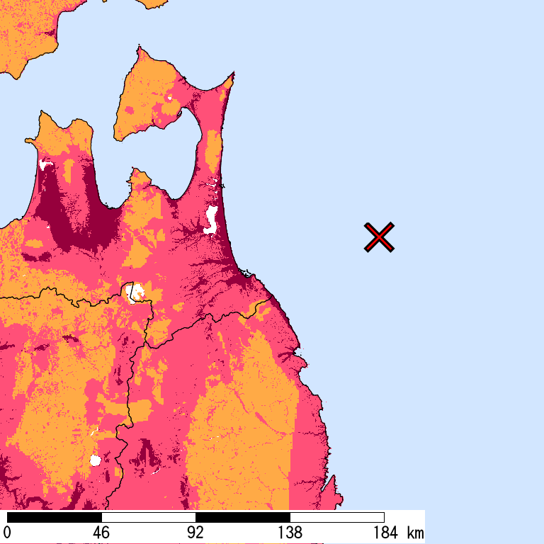 再現期間50000年相当の計測震度分布地図