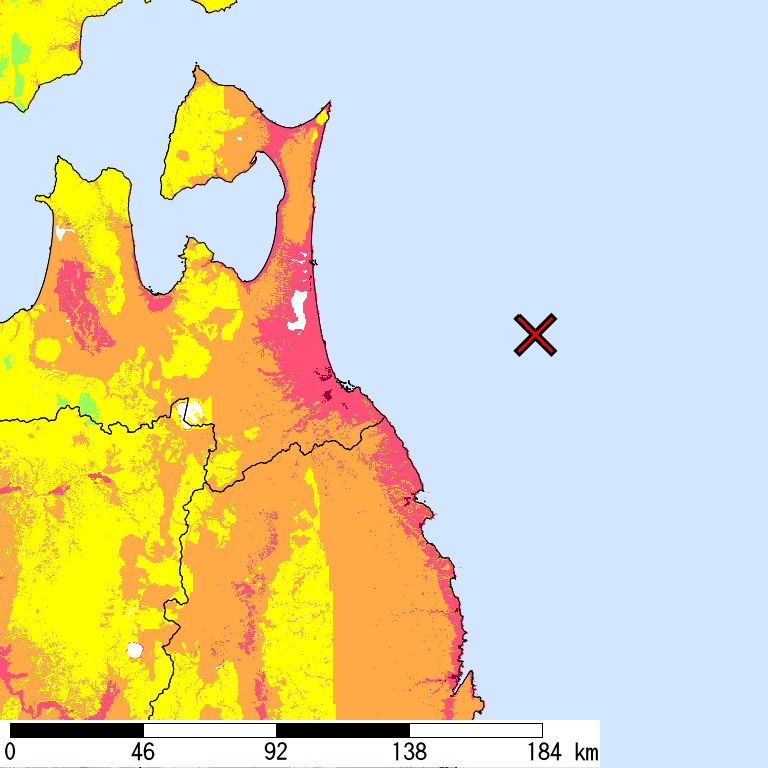 50年間超過確率2%の計測震度分布地図