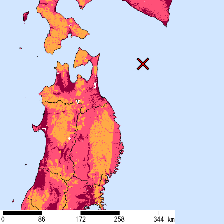 再現期間50000年相当の計測震度分布地図
