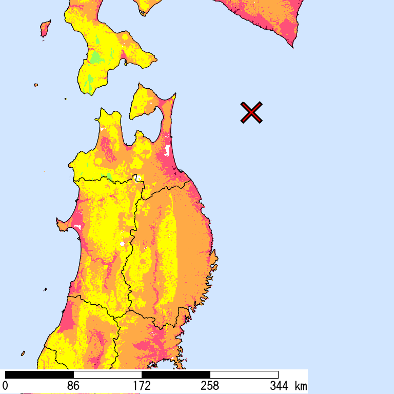 50年間超過確率2%の計測震度分布地図