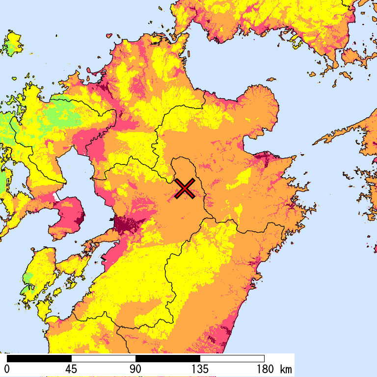 50年間超過確率2%の計測震度分布地図