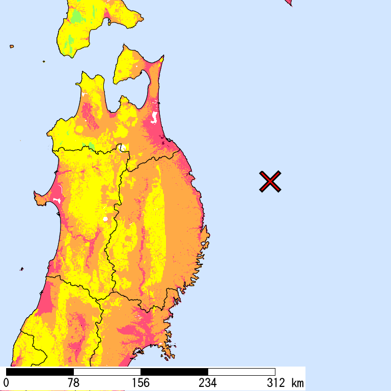 50年間超過確率2%の計測震度分布地図