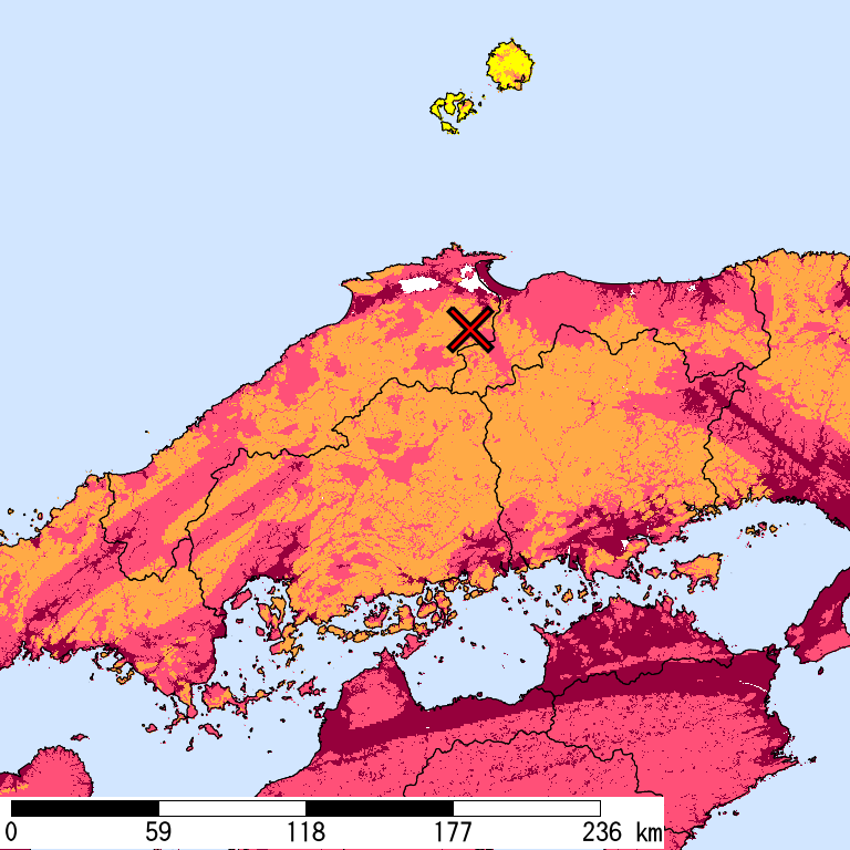 再現期間50000年相当の計測震度分布地図