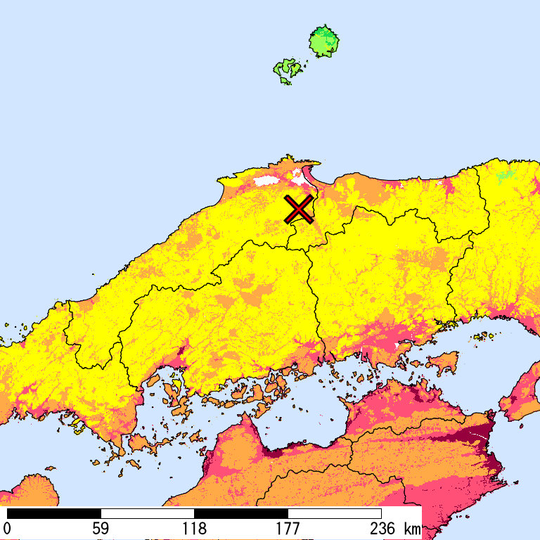 50年間超過確率2%の計測震度分布地図