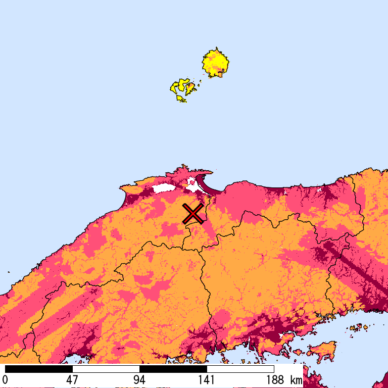 再現期間50000年相当の計測震度分布地図