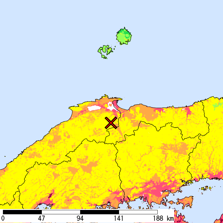 50年間超過確率2%の計測震度分布地図