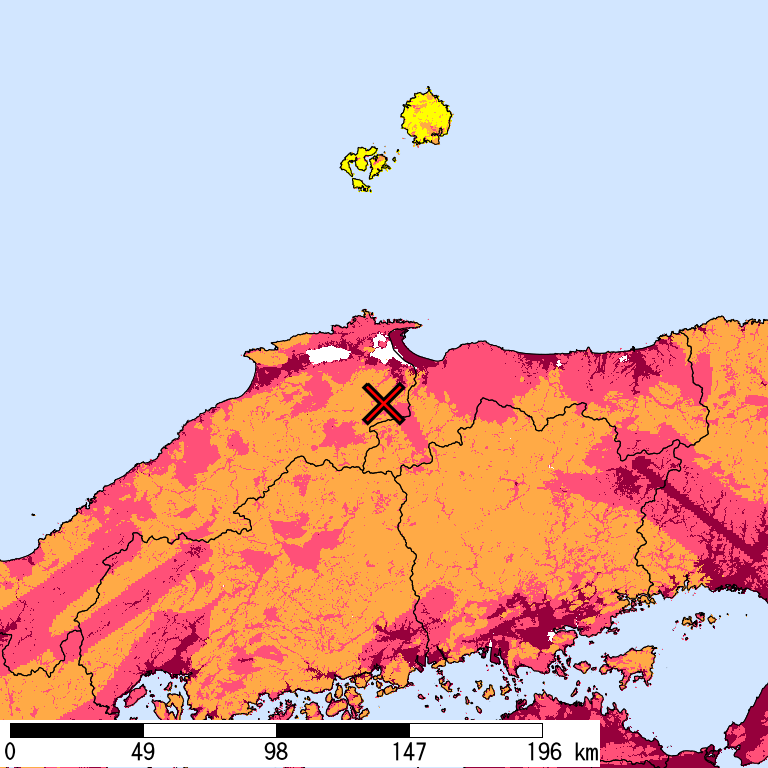 再現期間50000年相当の計測震度分布地図