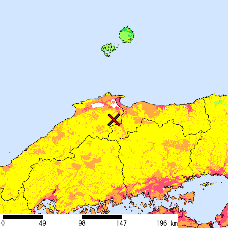 50年間超過確率2%の計測震度分布地図