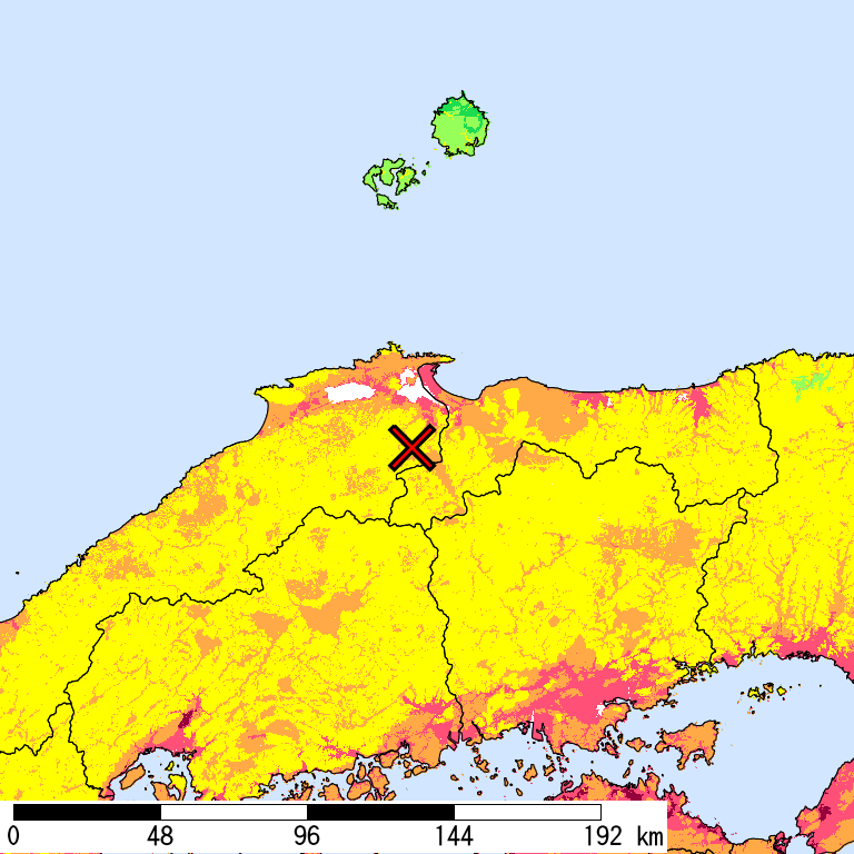 50年間超過確率2%の計測震度分布地図