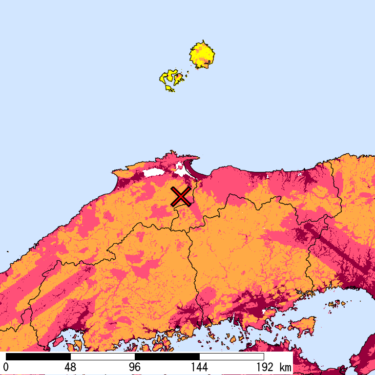 再現期間50000年相当の計測震度分布地図