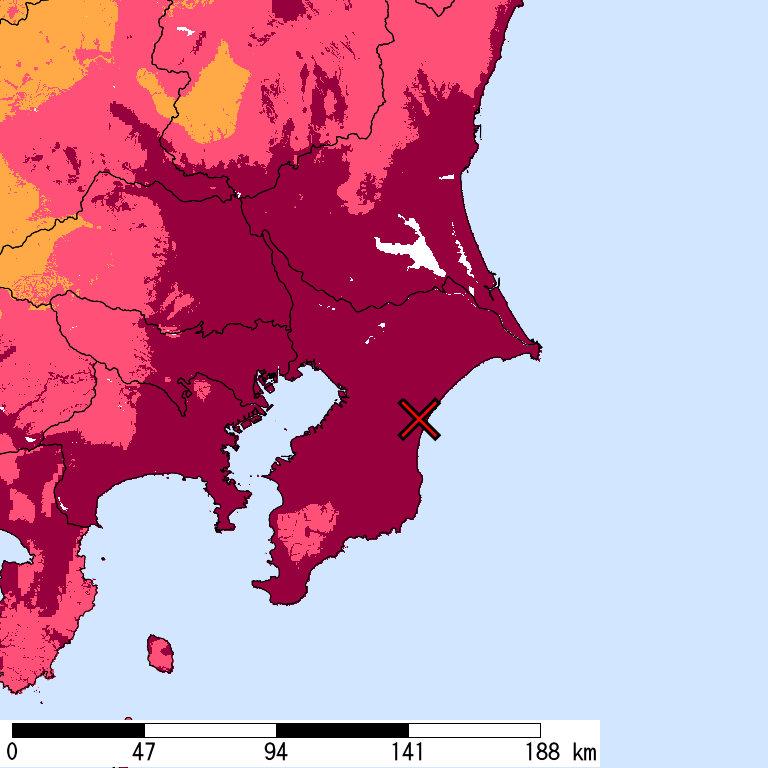 再現期間50000年相当の計測震度分布地図